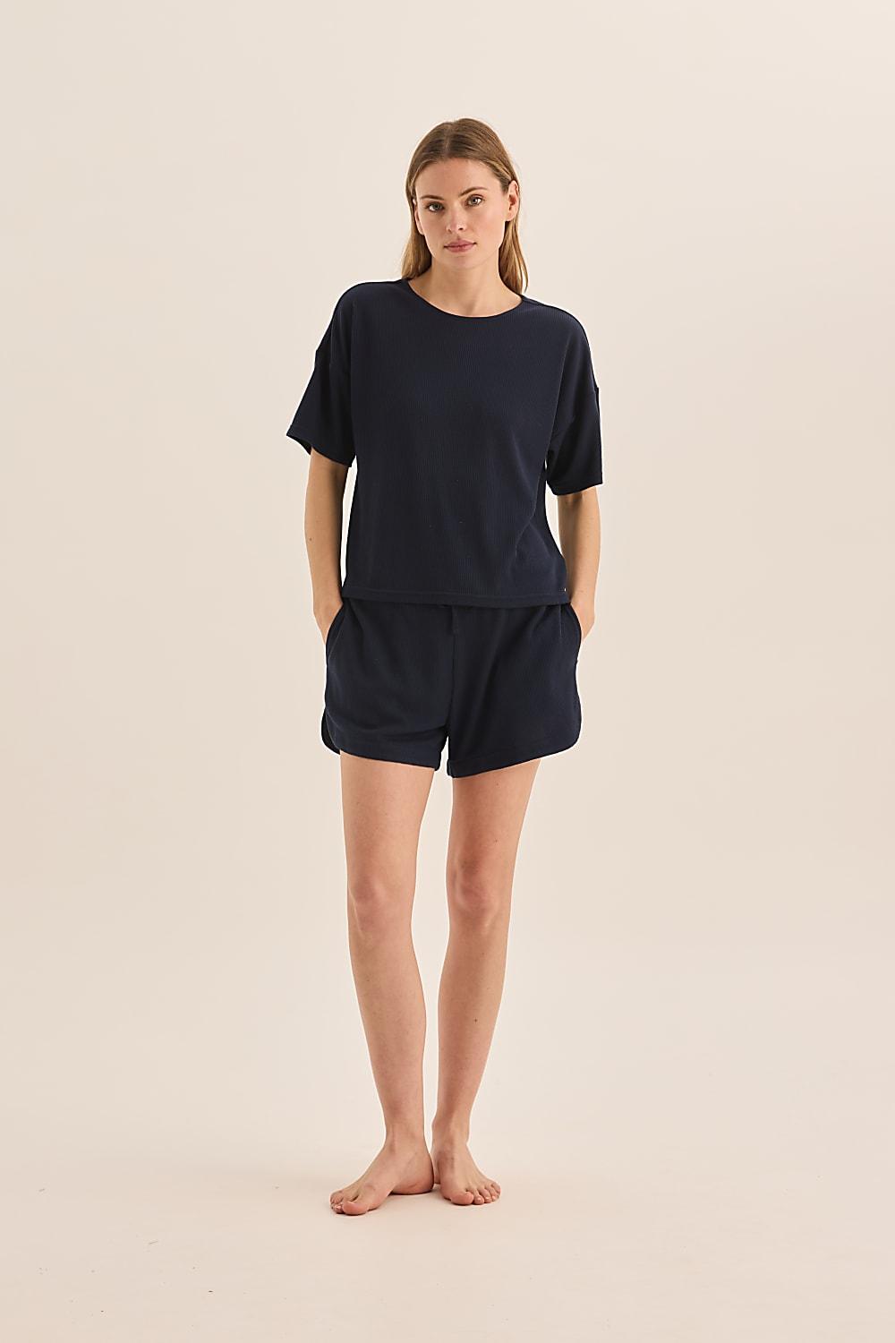 Olivia Navy Waffle Short Set | Gingerlilly Sleepwear