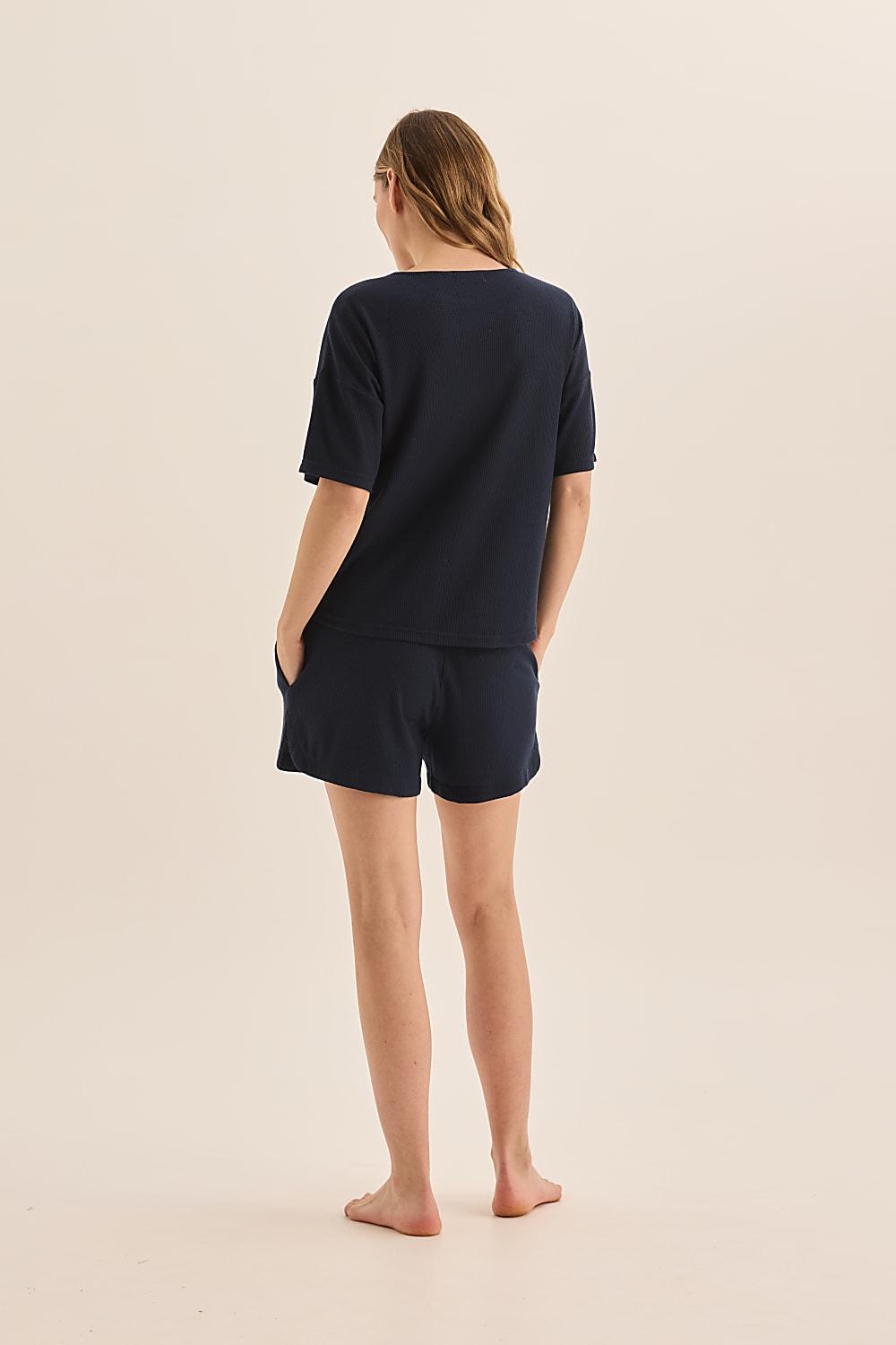 Olivia Navy Waffle Short Set | Gingerlilly Sleepwear