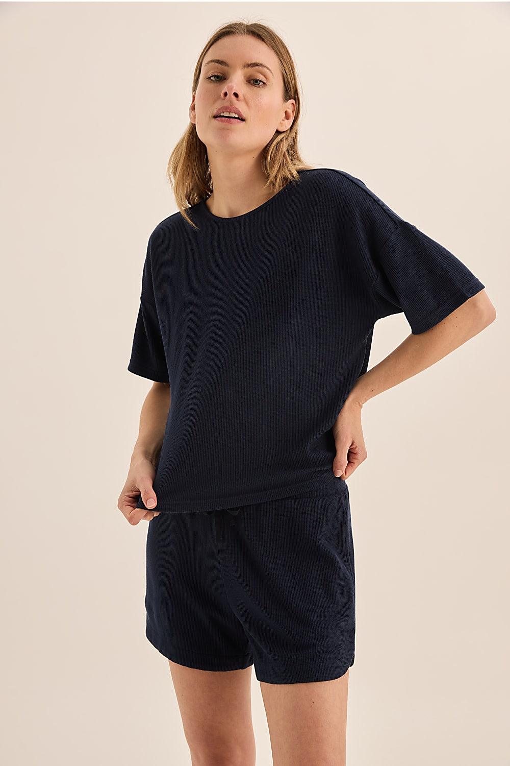 Olivia Navy Waffle Short Set | Gingerlilly Sleepwear