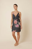 Gingerlilly Piper Floral Silky Satin Nightie - Black - Side