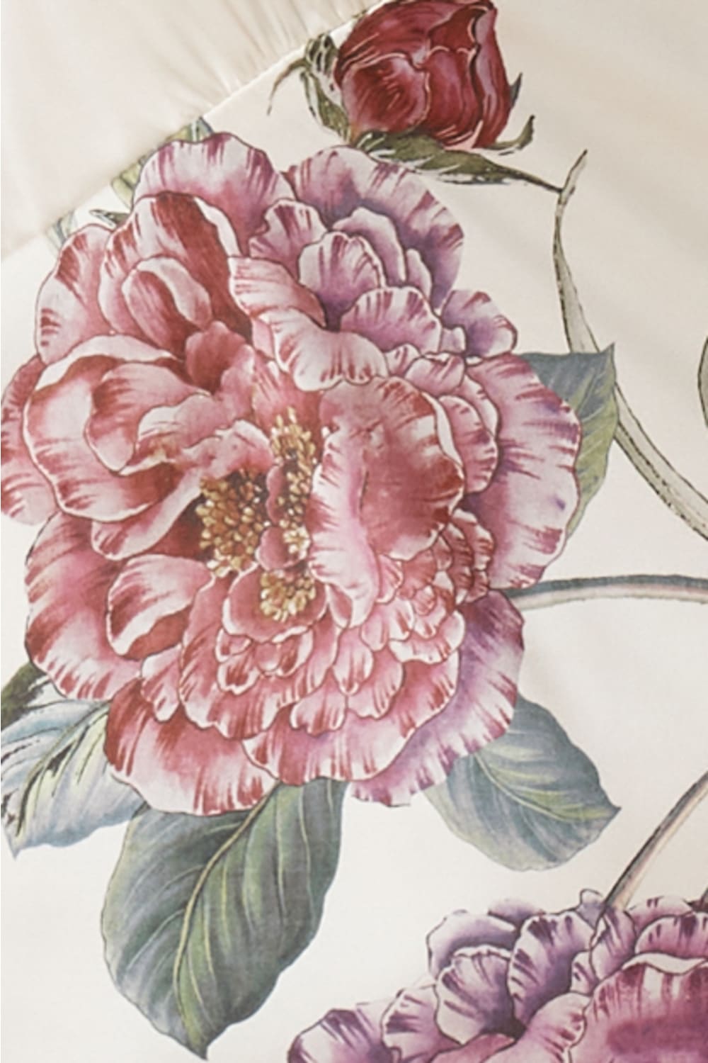 Detailed illustration of pink flowers on the Piper Floral Silky Satin Nightie with green leaves on a light background