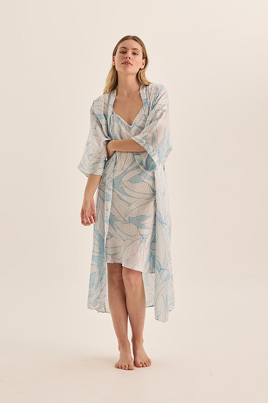 Everly White Blue Printed Robe | Gingerlilly Sleepwear