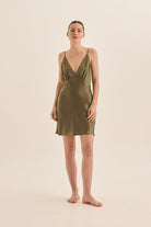 Seraphina Pure Silk Olive Chemise Short | Gingerlilly Sleepwear