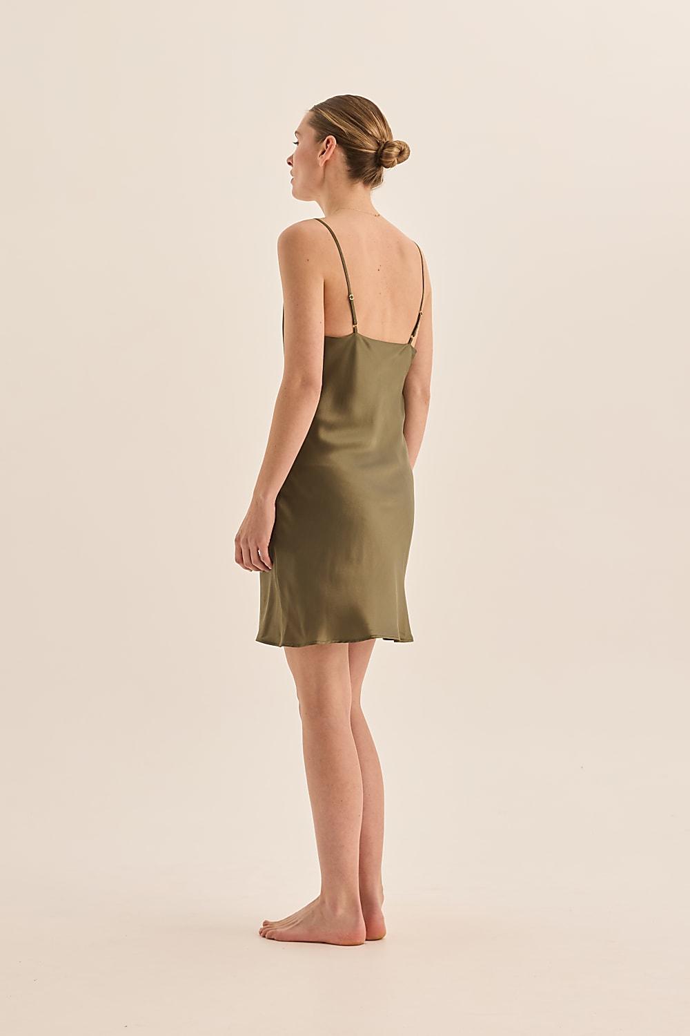 Seraphina Pure Silk Olive Chemise Short | Gingerlilly Sleepwear