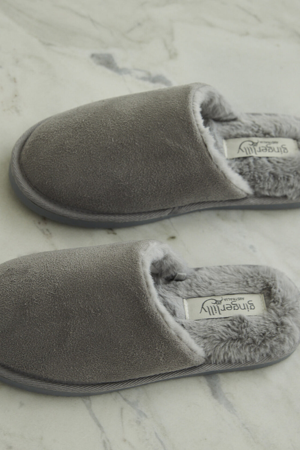 St Moritz Mock Suede Slipper Grey | Gingerlilly Sleepwear