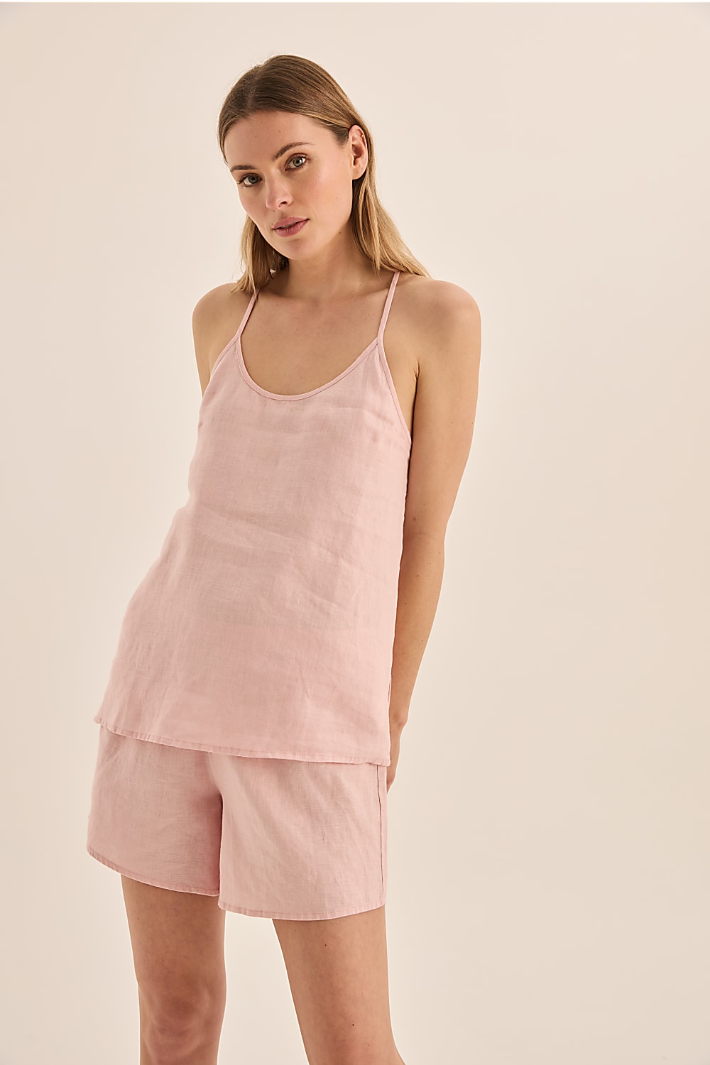 Sofia Pink Linen Cami and Short Set