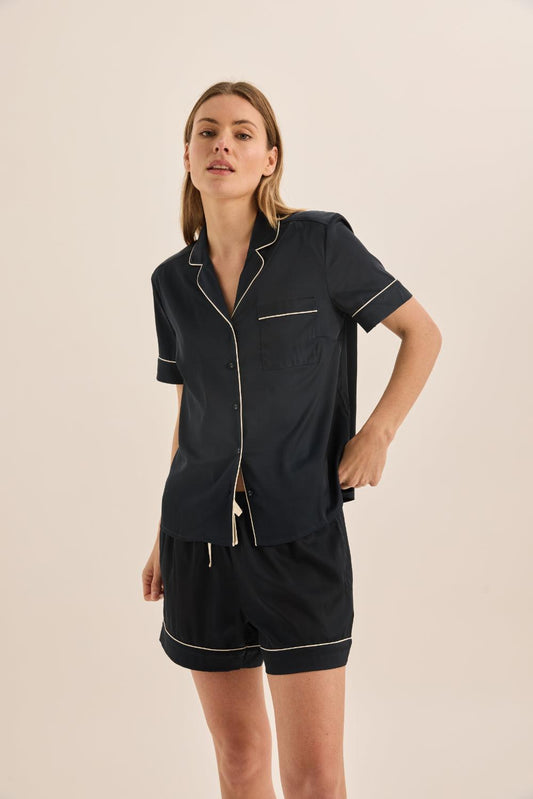 Sonya Navy Satin Short PJ Set | Gingerlilly Sleepwear