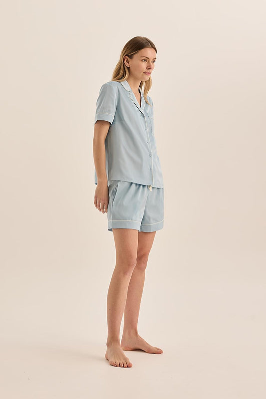 Sonya Blue Satin Short PJ Set | Gingerlilly Sleepwear