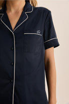 Gingerlilly Sonia Navy Satin Short PJ Set - Detail