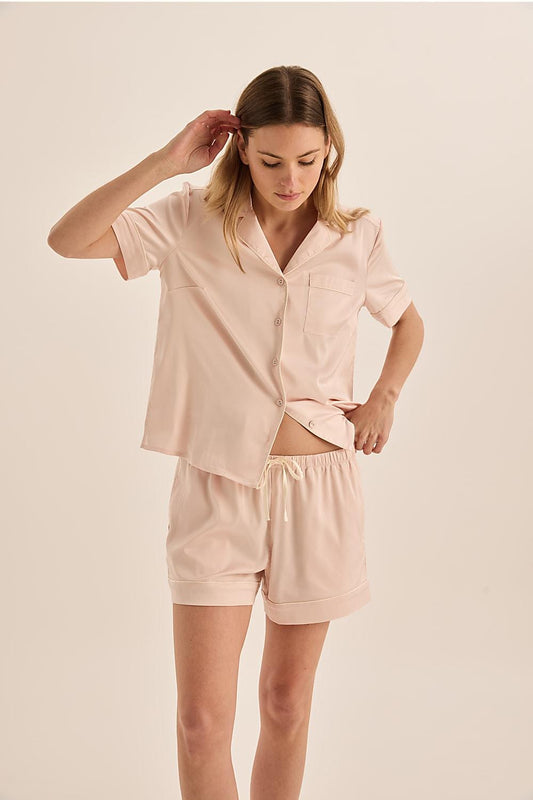 Sonya Pink Satin Short PJ Set | Gingerlilly Sleepwear