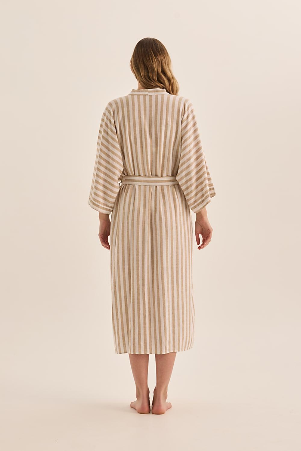 Sunny Natural Stripe Linen Robe | Gingerlilly Sleepwear