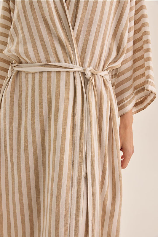 Sunny Natural Stripe Linen Robe | Gingerlilly Sleepwear