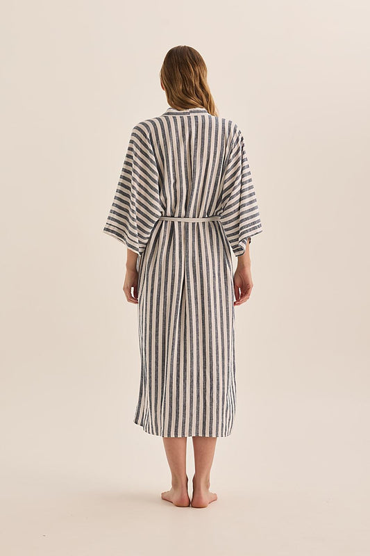 Sunny Navy Stripe Linen Robe | Gingerlilly Sleepwear