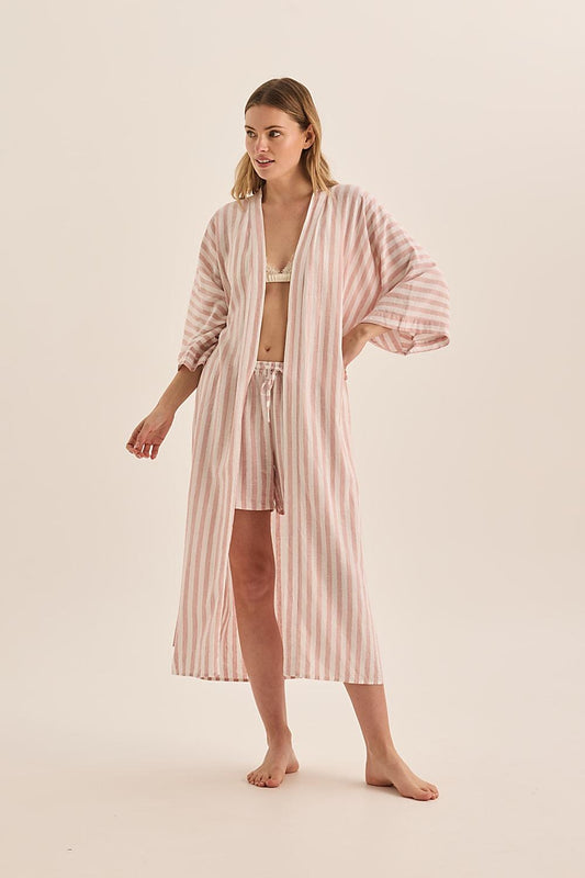 Evie Pink Stripe Linen Short Set | Gingerlilly Sleepwear