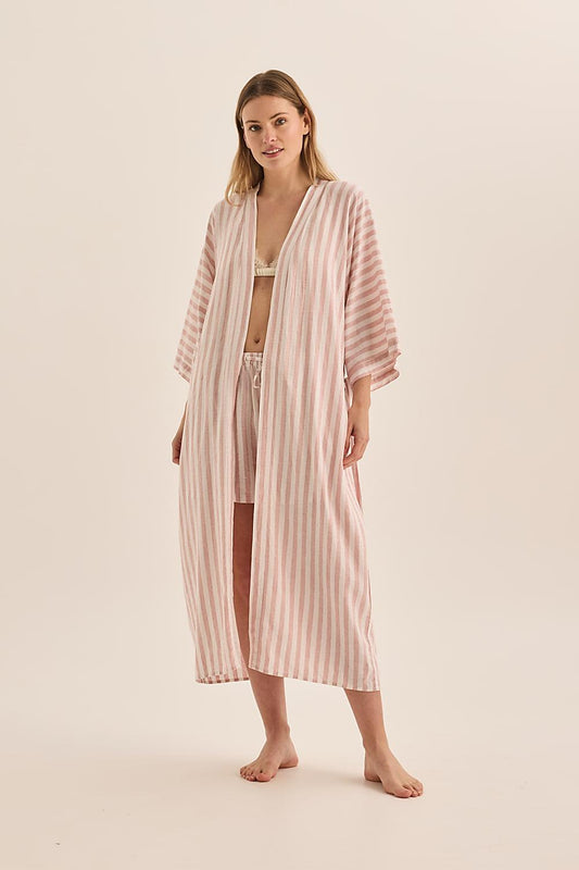 Sunny Pink Stripe Linen Robe | Gingerlilly Sleepwear