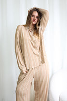 Gingerlilly Harlow Bamboo Striped PJ Set - Biscuit - Lifestyle