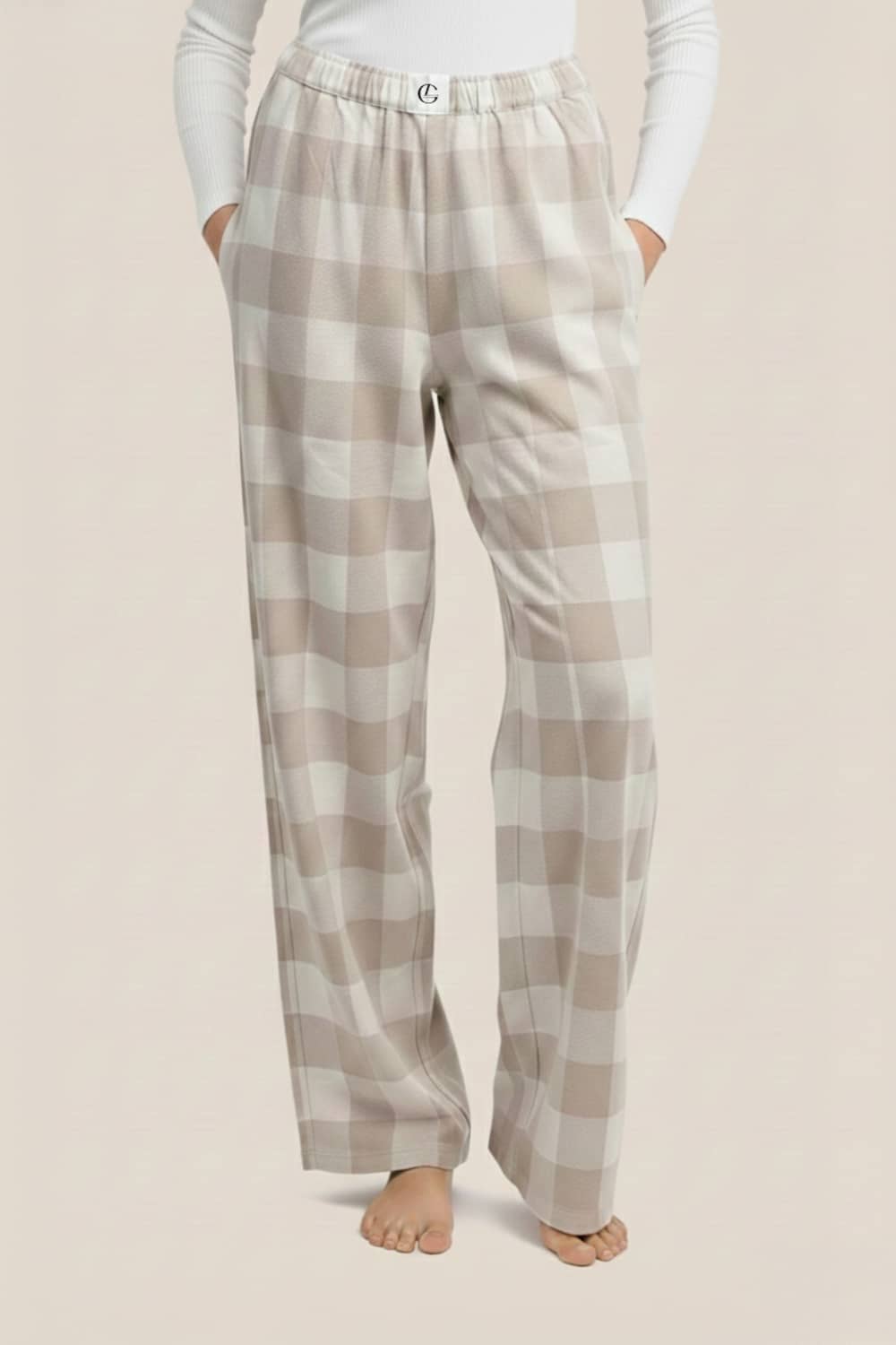 Gingerlilly Sarita Buffalo Check Wide Pant - Natural - Front