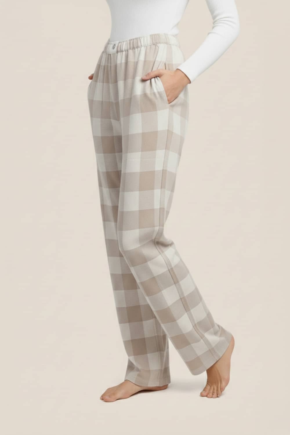 Gingerlilly Sarita Buffalo Check Wide Pant - Natural - Side
