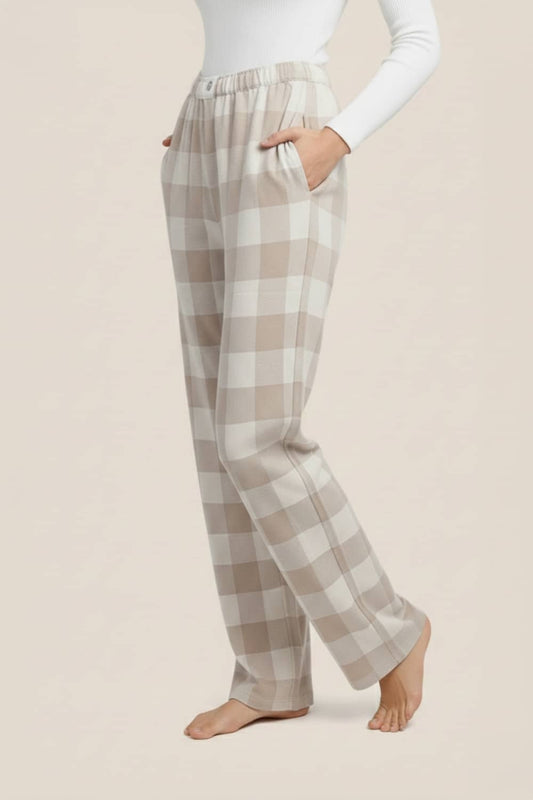 Gingerlilly Sarita Buffalo Check Wide Pant - Natural - Side