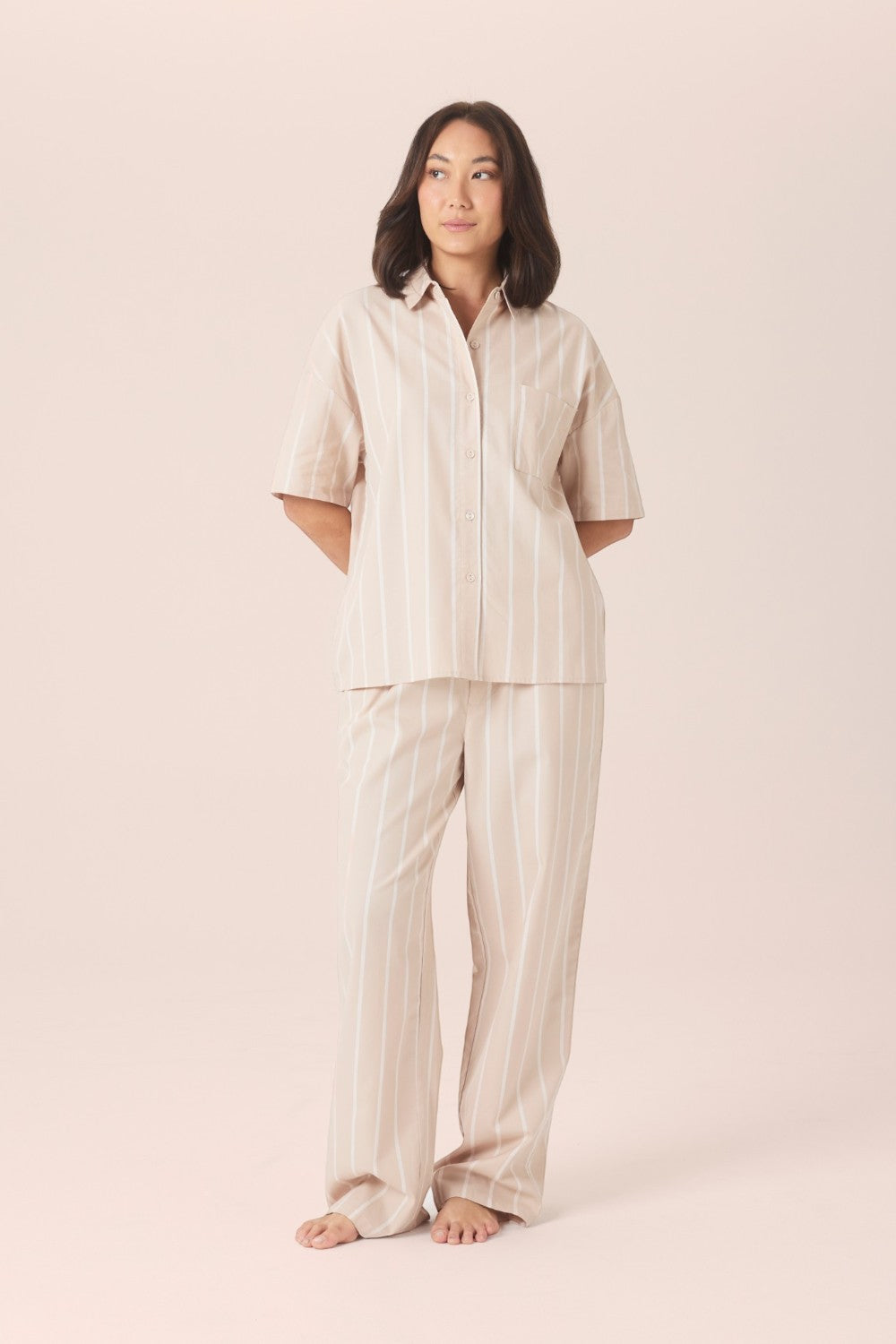 Gingerlilly Sybill Cotton Long PJ Set in Beige