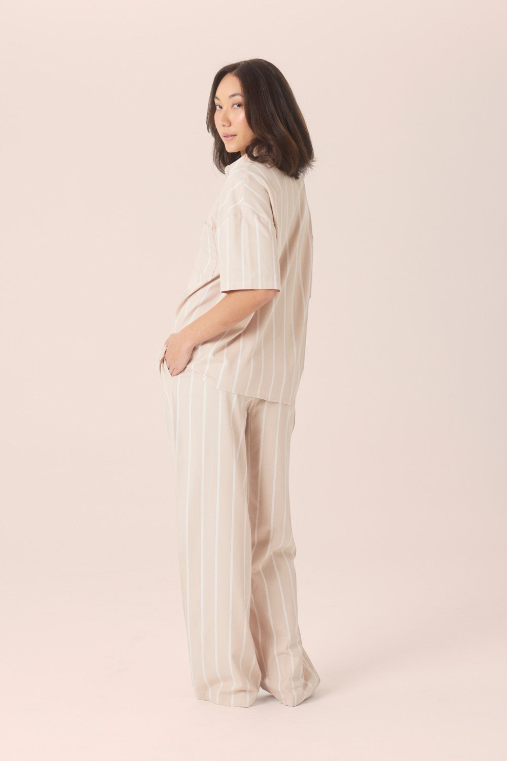 Gingerlilly Sybill Cotton Long PJ Set in Beige
