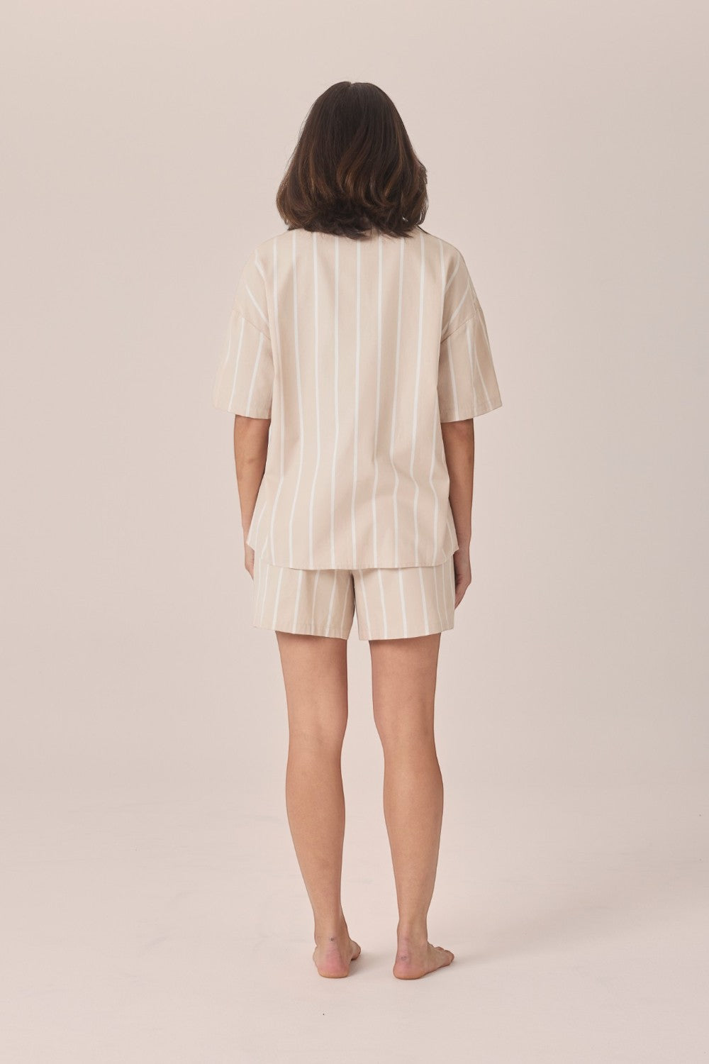 Gingerlilly Sasha Striped Boyfriend Short PJ Set in Beige