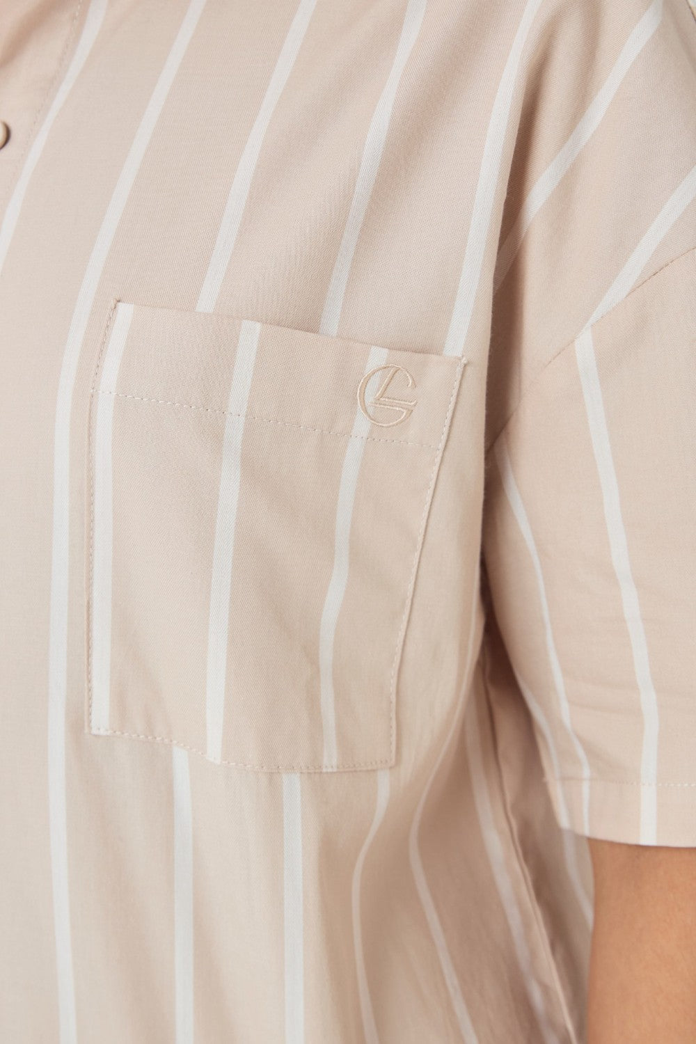 Gingerlilly Sasha Striped Boyfriend Short PJ Set in Beige