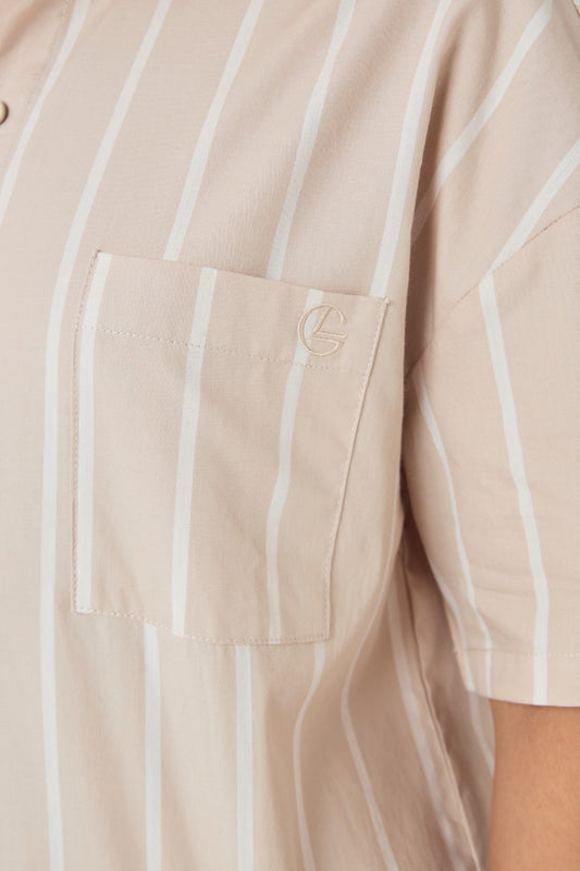 Gingerlilly Sasha Striped Boyfriend Short PJ Set in Beige
