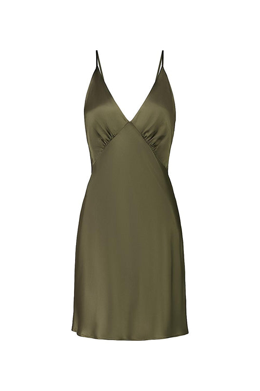 Seraphina Pure Silk Olive Chemise Short | Gingerlilly Sleepwear