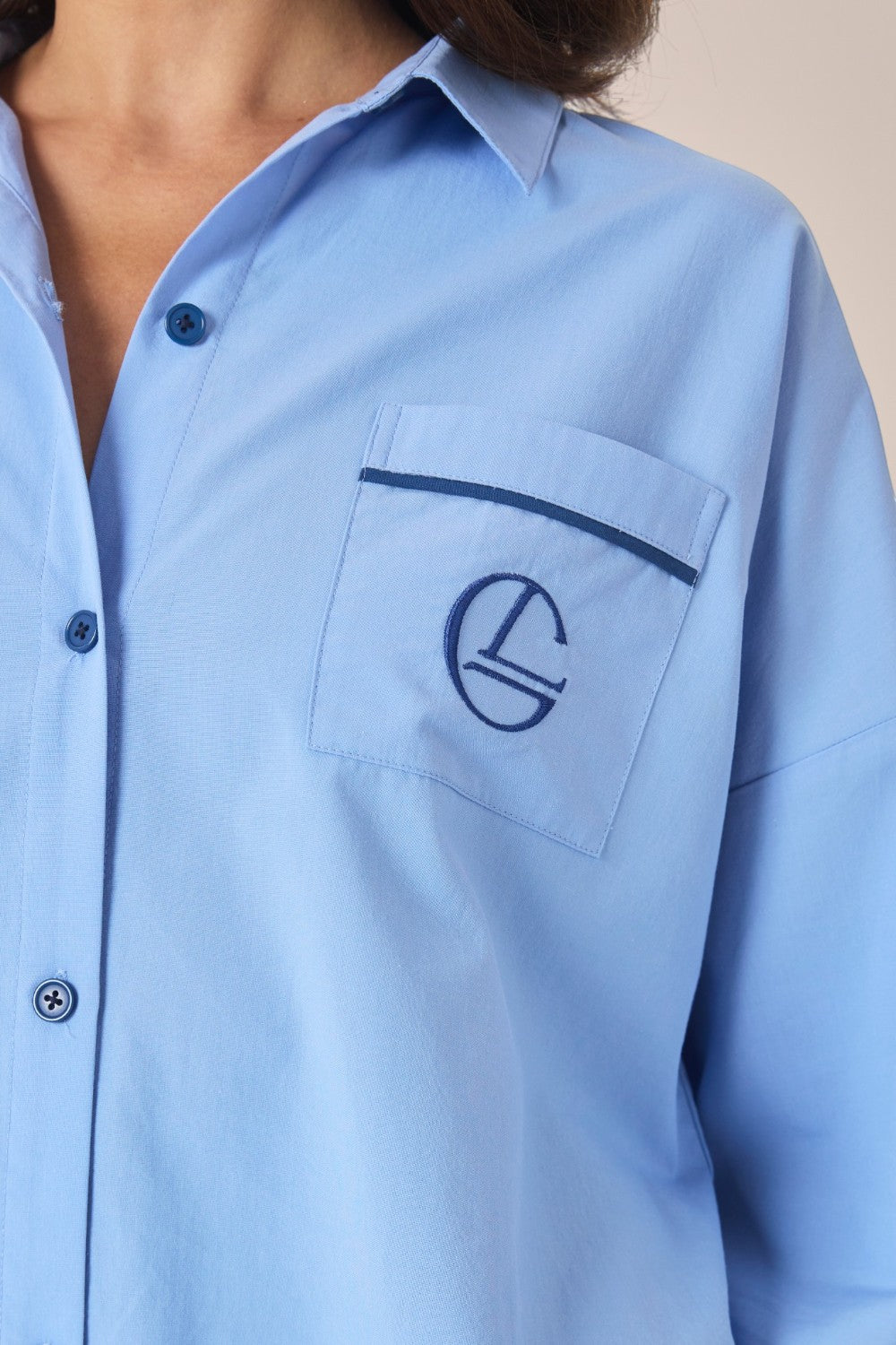 Gingerlilly Stevie Long Sleeve PJ Top - Blue - Detail