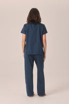 Gingerlilly Camilla Cotton Short Sleeve Long Pant PJ Set - Navy - Back