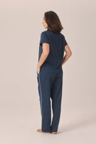 Gingerlilly Camilla Cotton Short Sleeve Long Pant PJ Set - Navy - Side alt