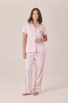 Gingerlilly Camilla Cotton Short Sleeve Long Pant PJ Set - Pink - Front alt 2