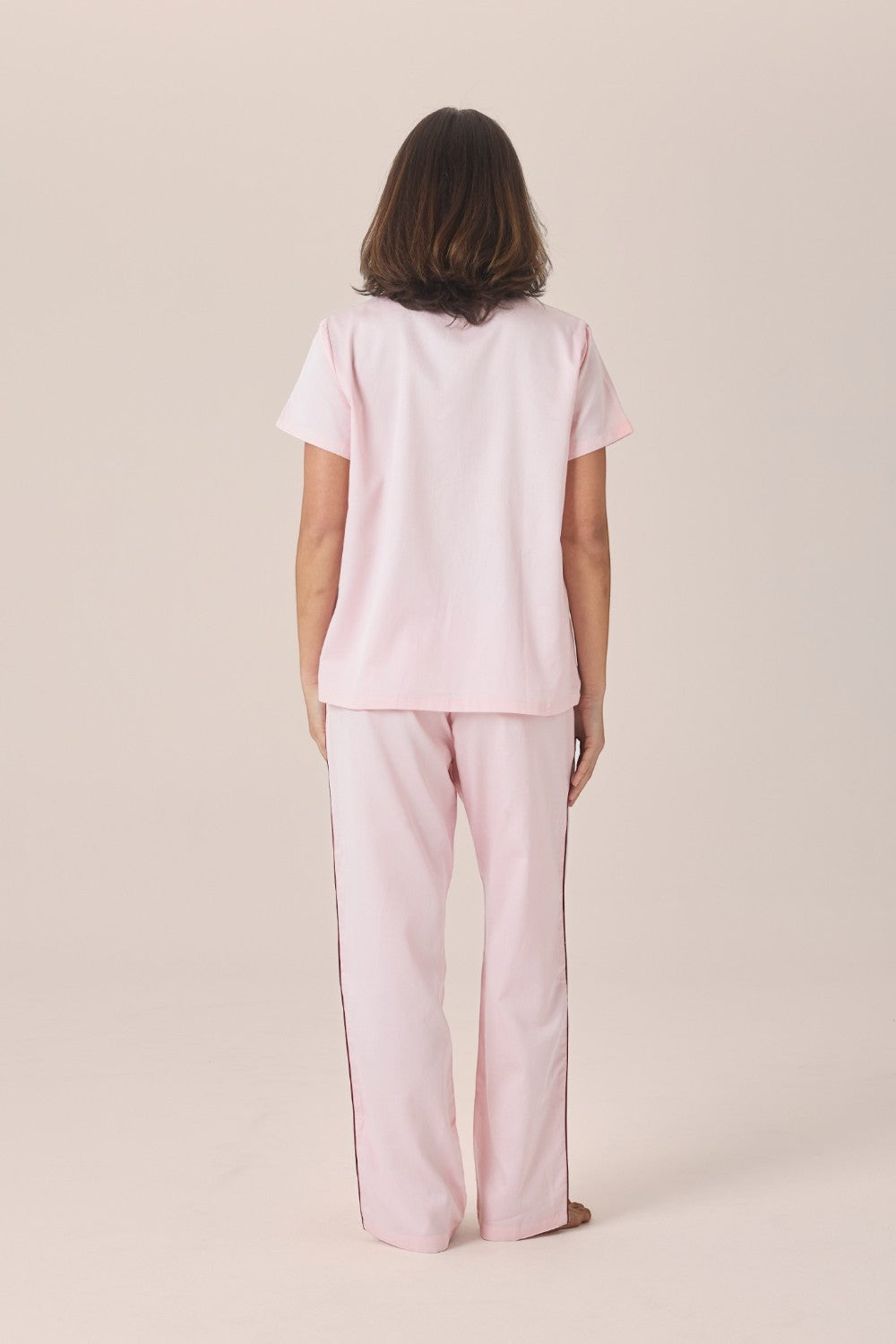 Gingerlilly Camilla Cotton Short Sleeve Long Pant PJ Set - Pink - Back