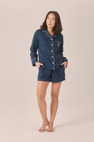 Gingerlilly Susanna Cotton Long Sleeve Shortie PJ Set - Navy - Front alt 2