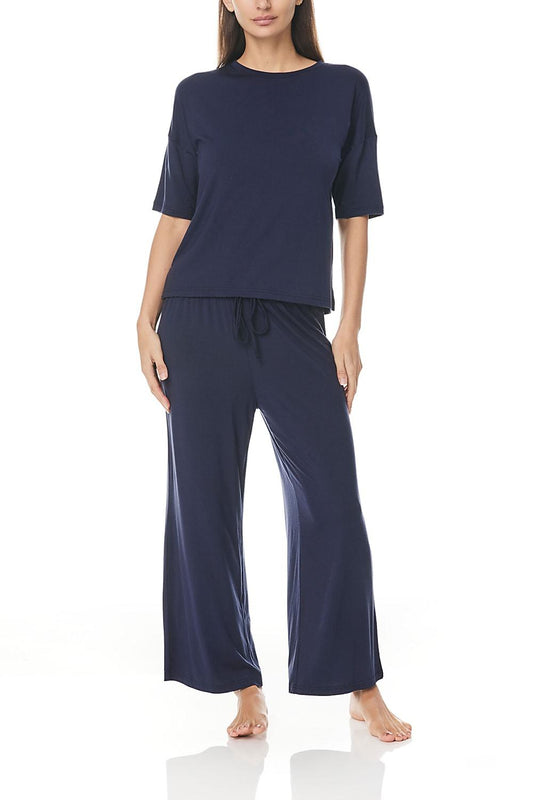 Taylor Navy Wide Leg Modal PJ | Gingerlilly Sleepwear