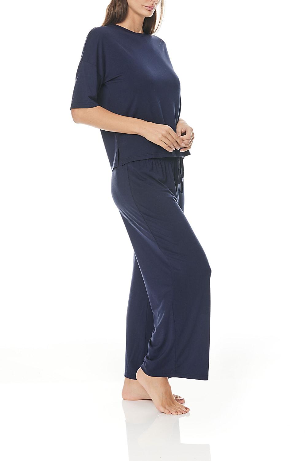 Taylor Navy Wide Leg Modal PJ | Gingerlilly Sleepwear