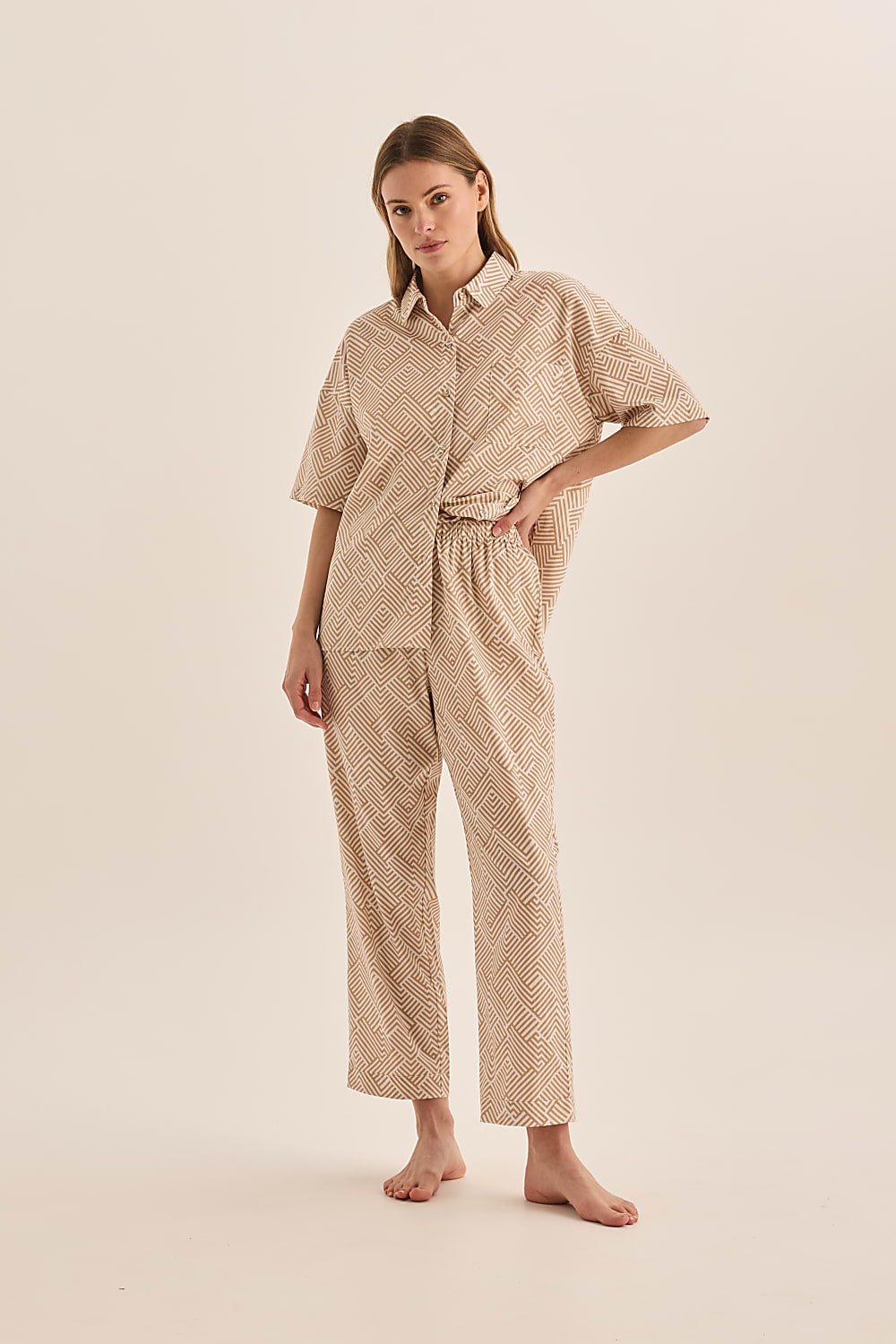 Telisha Biscuit Geo Cotton PJ Set | Gingerlilly Sleepwear