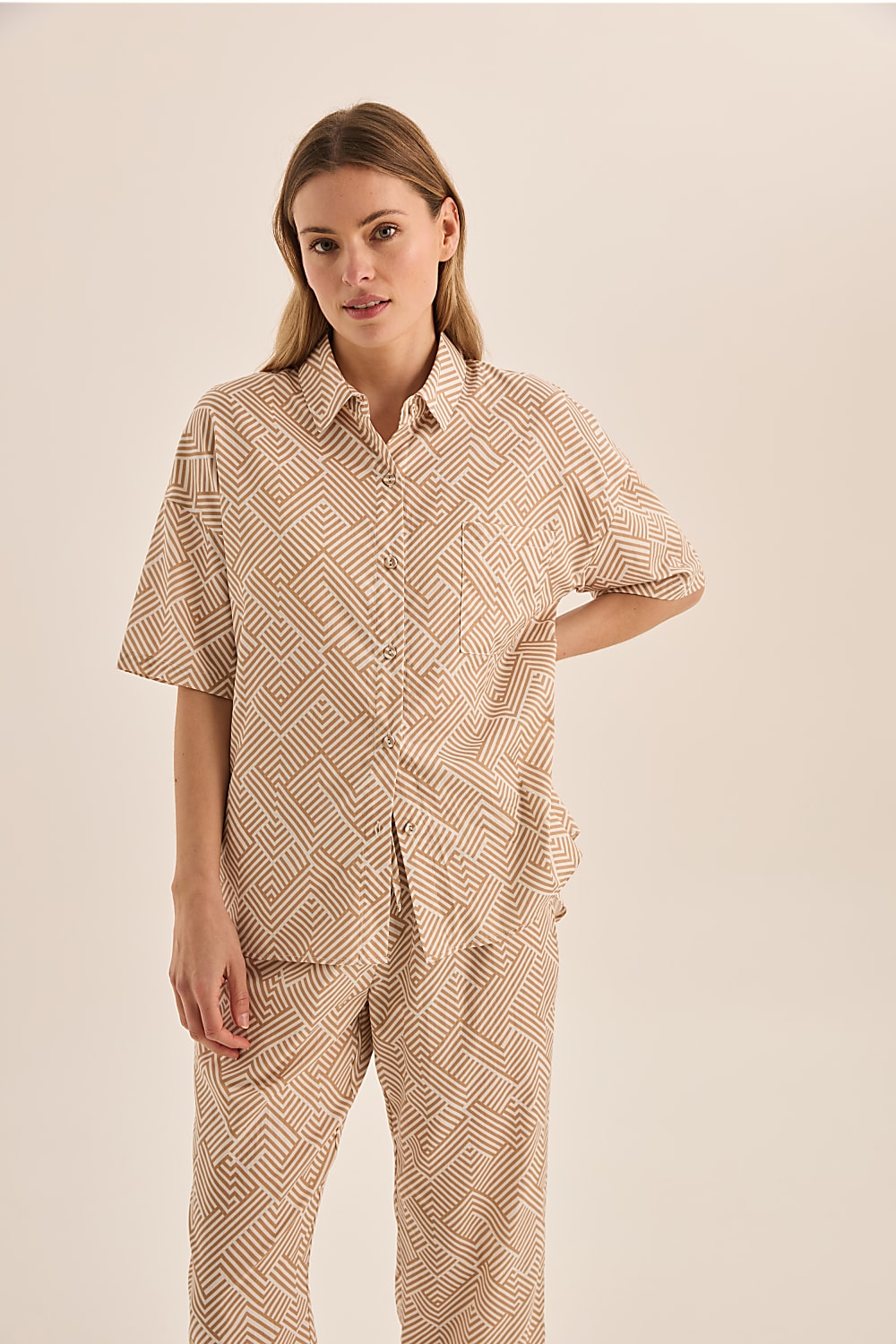 Telisha Biscuit Geo Cotton PJ Set | Gingerlilly Sleepwear