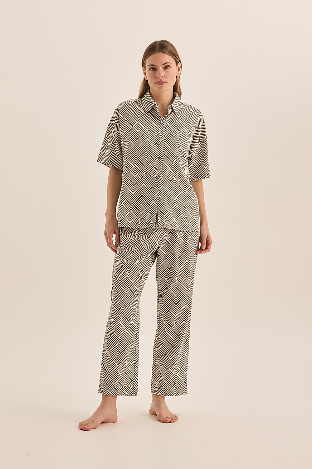 Telisha Olive Geo Cotton PJ Set | Gingerlilly Sleepwear