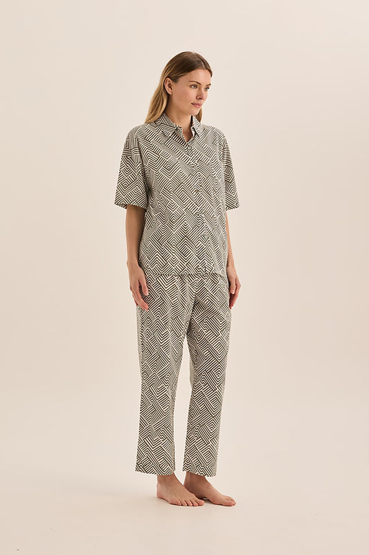 Telisha Olive Geo Cotton PJ Set | Gingerlilly Sleepwear