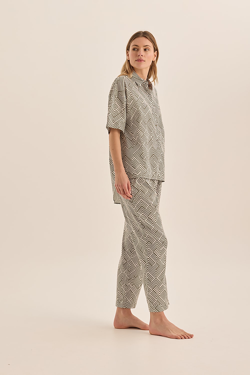 Telisha Olive Geo Cotton PJ Set | Gingerlilly Sleepwear