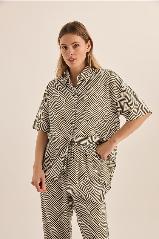 Telisha Olive Geo Cotton PJ Set | Gingerlilly Sleepwear