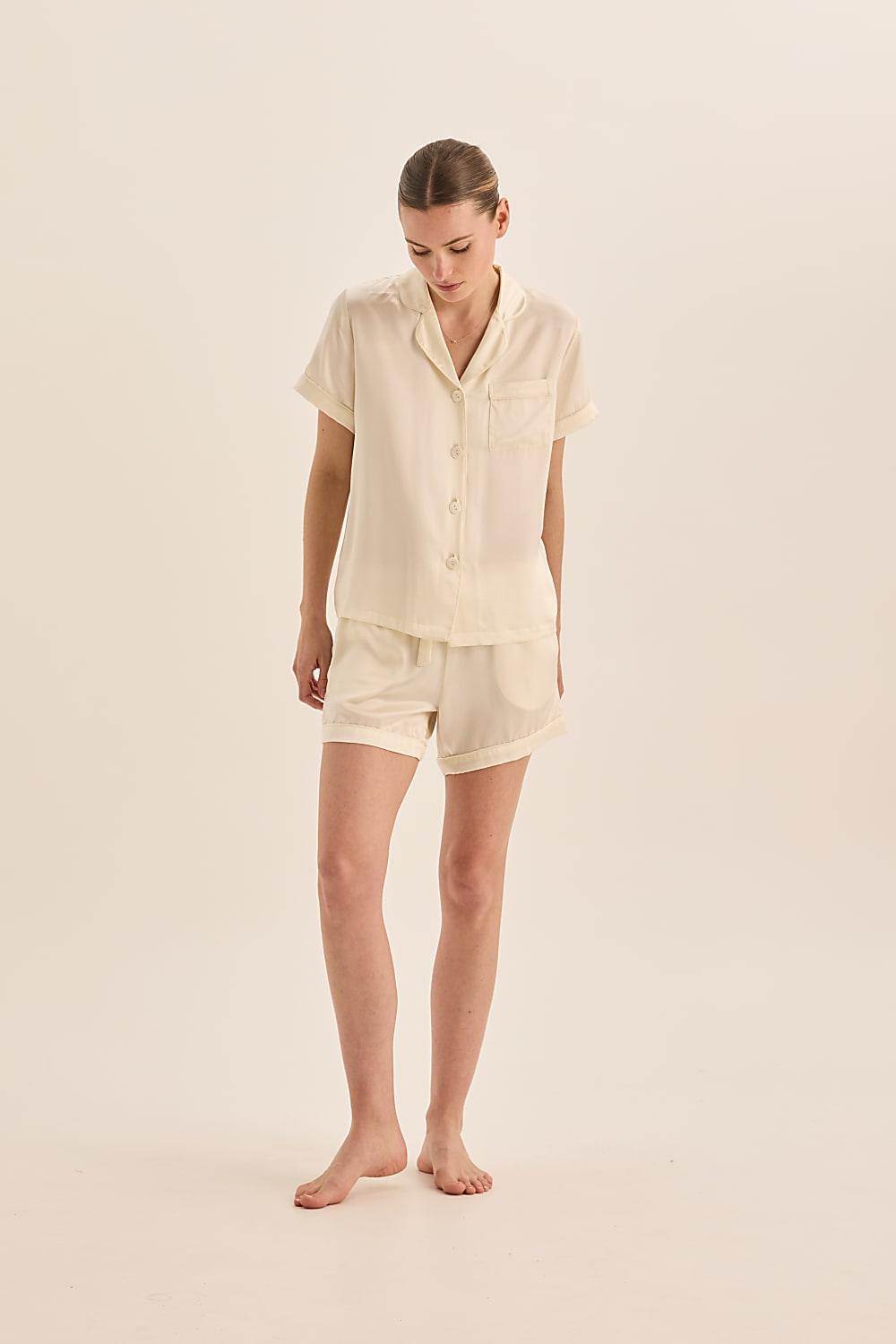 Topaz Pure Silk Ivory Short Sleeve Top and Shorts PJ Set | Gingerlilly Sleepwear