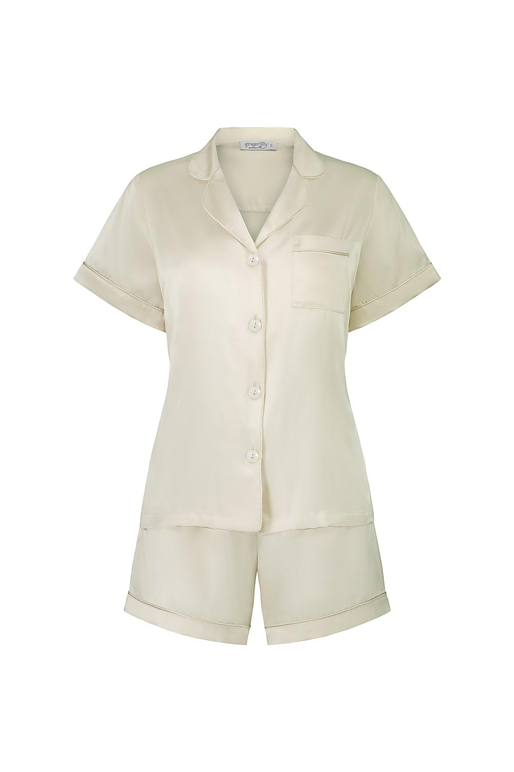 Topaz Pure Silk Ivory Short Sleeve Top and Shorts PJ Set | Gingerlilly Sleepwear