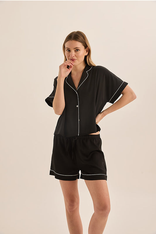 Venus Black and Ivory PJ Set | Gingerlilly Sleepwear