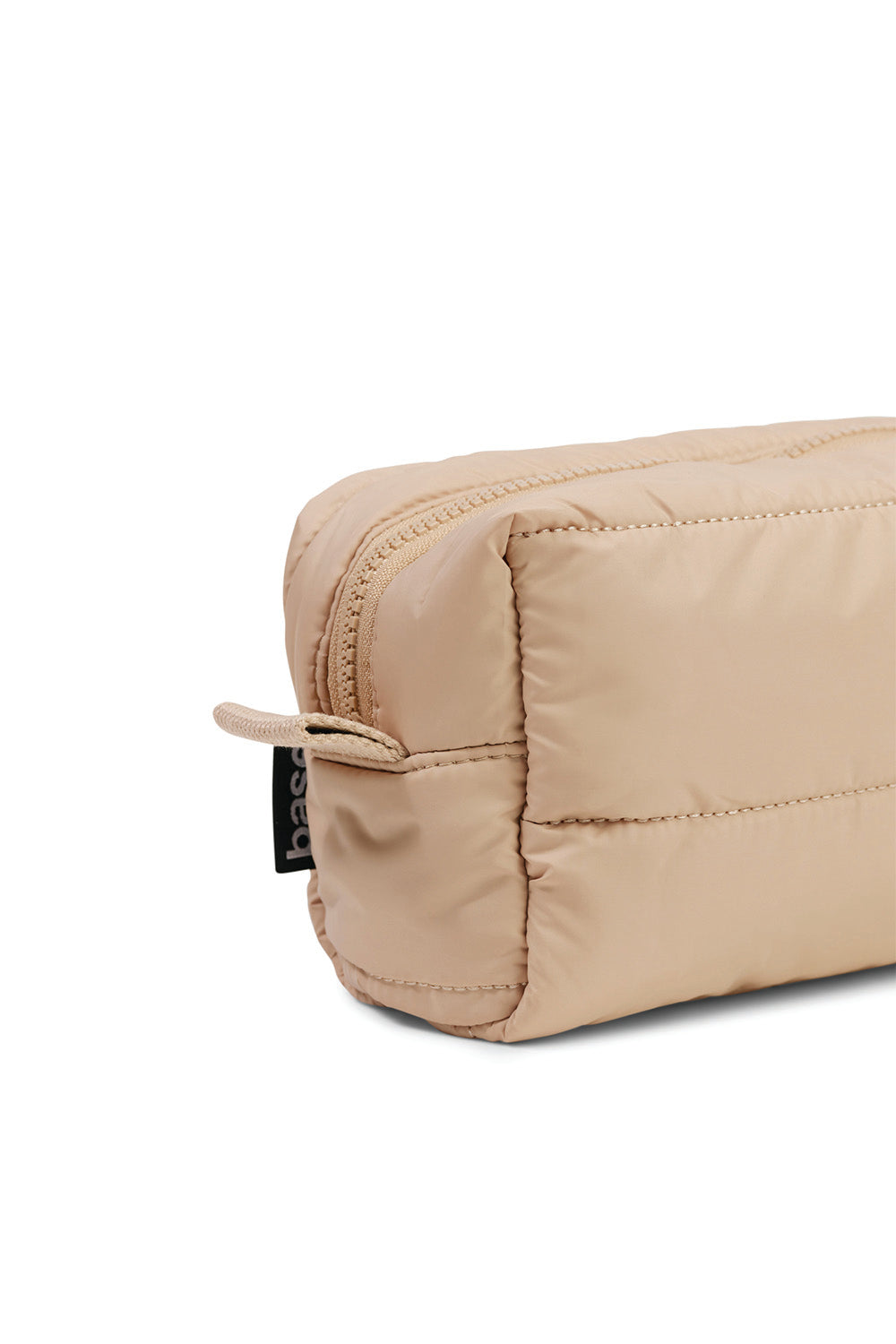 Beige quilted pouch bag with zipper, studio product shot, Gingerlilly Sleepwear accessory