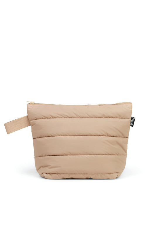 Sand-colored quilted pouch bag with zipper and side strap, from Gingerlilly Sleepwear