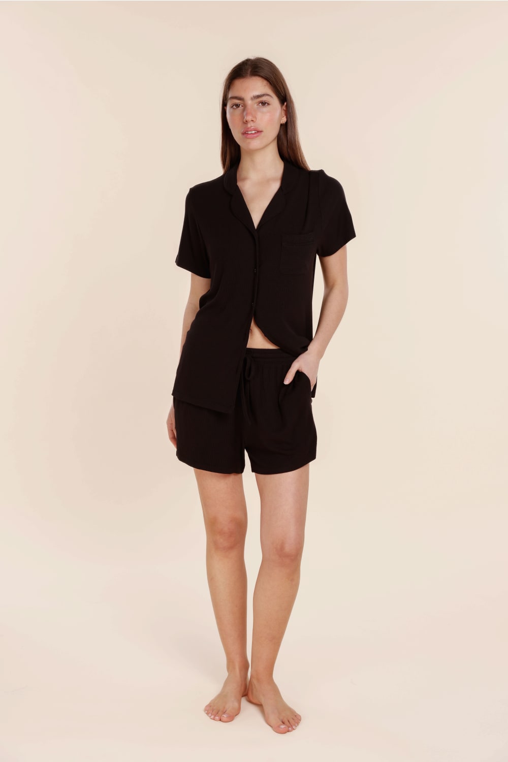 Gingerlilly Adelaide Ribbed Shorts - Black - Front