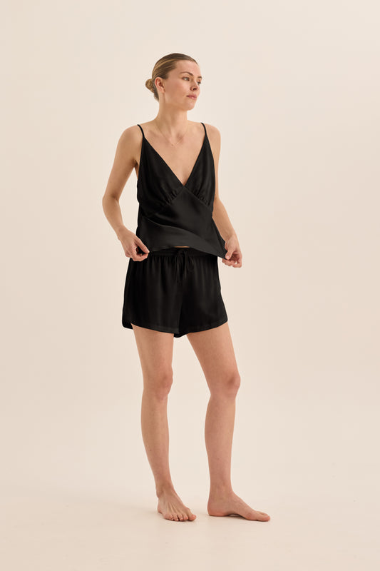 Amethyst Black Pure Silk Cami and Shorts Set - Gingerlilly Sleepwear